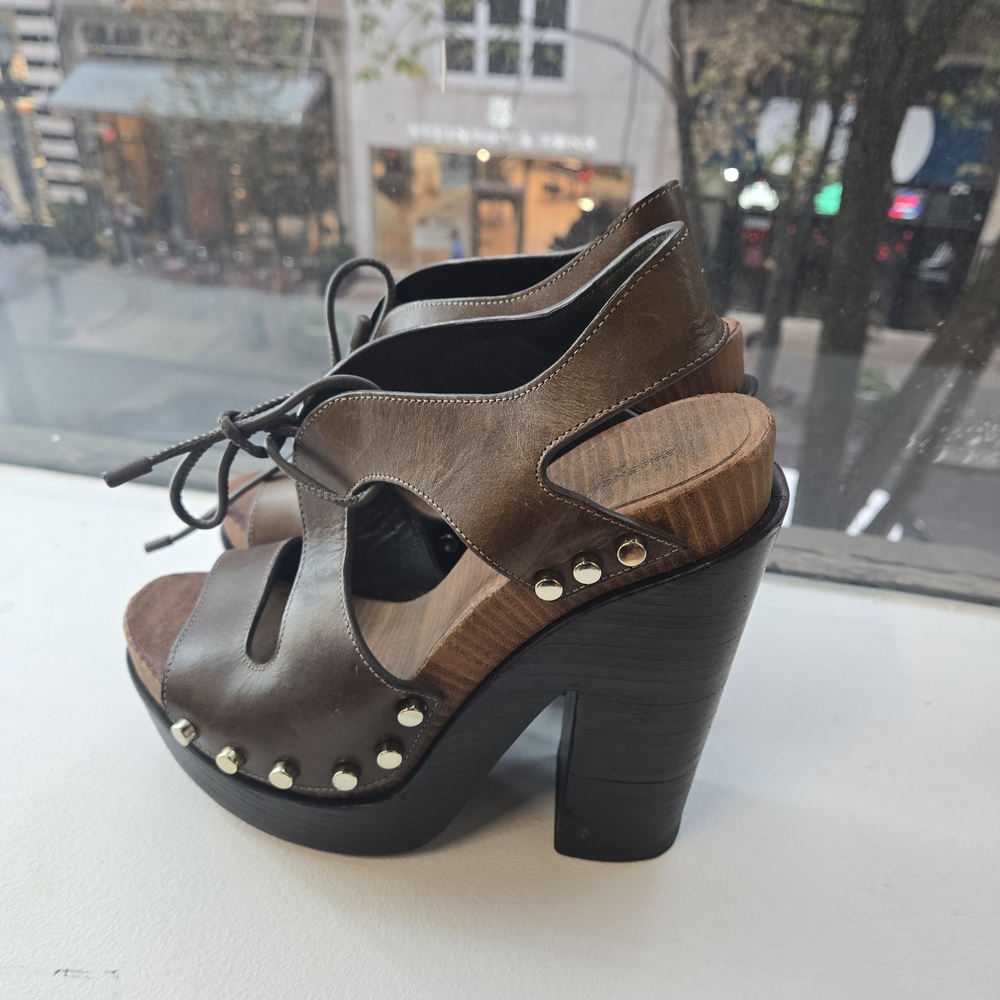 Balenciaga Brown Leather Heels with Stud Accents - Picture 2 of 5